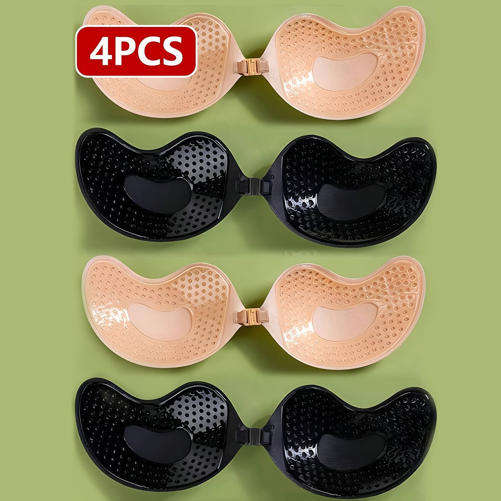 4 Pairs (2 Pairs in Apricot, 2 Pairs in Black) of Adhesive Strapless Backless Sexy Silicone Bra Cups, Women's Invisible Bra for Dresses, Underwear for Lifting and Enhancing Small Busts