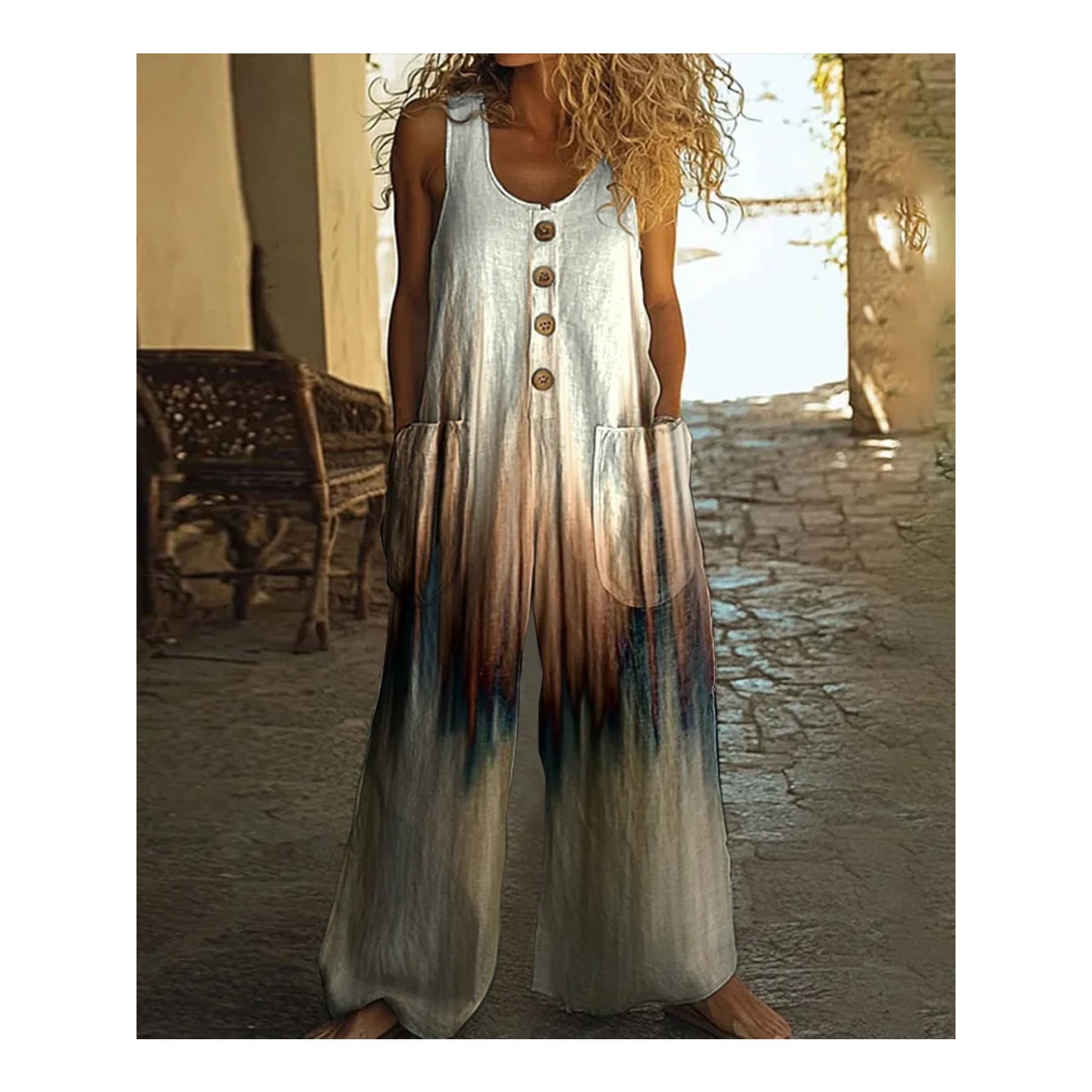 Plus-Size Women'S Clothing, Ladies' Oversized Wide-Leg Retro Overalls with Pockets (XL-2XL) - Casual, Vacation, And Themed Events (Halloween/Christmas) Loose Overalls - Beige/Blue/Gray Long Pants, Machine Washable for Spring, Summer, And Autumn