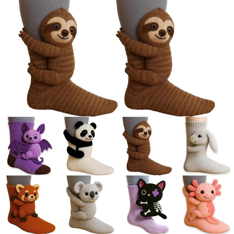 Set of 2 Women'S 3D Animal Socks - Cozy Mid-Calf Floor Socks Featuring Adorable Designs of a Sloth, Panda, Rabbit, And Bear. These Soft, Hand-Washable Socks Make a Delightful Christmas Gift