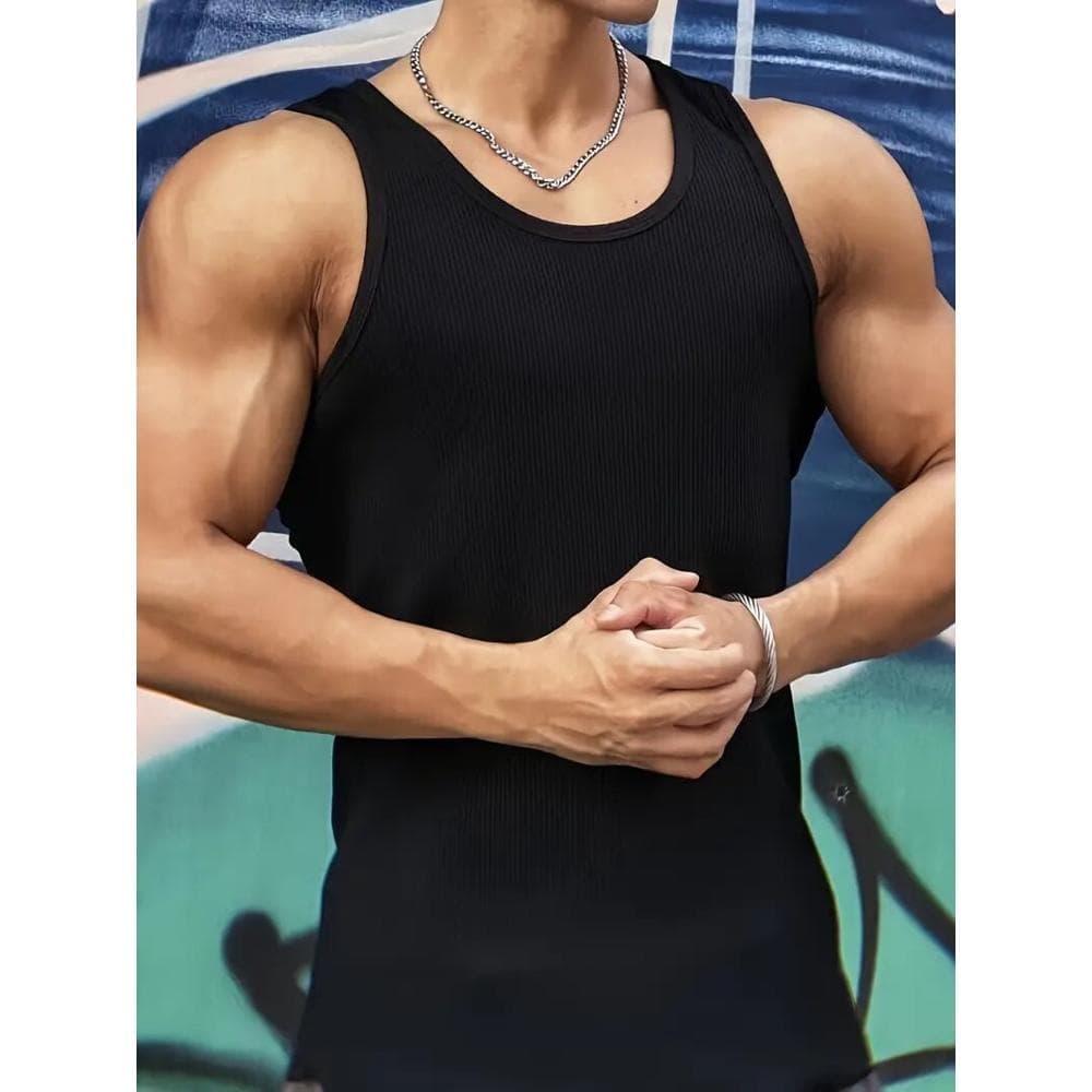 Men's Quick-Dry Breathable Muscle Tank - Slim Fit Sleeveless Gym Shirt, Stretch Fabric for Summer Workouts & Outdoor Activities, Solid White, Workout Clothes, Fitness Apparel, Sporty Style, Durable Construction, Training Top, Fitness Enthusiasts