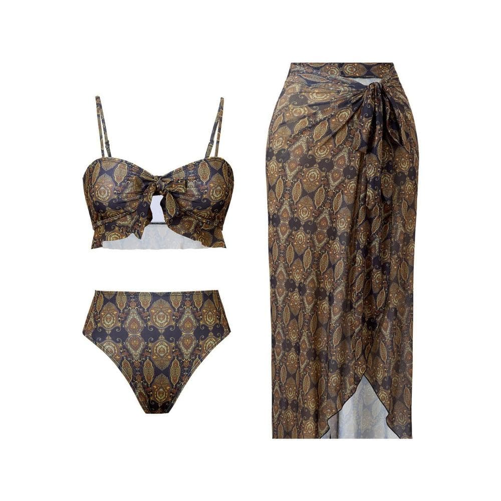 Women S 3pcs Retro Bikini Set, Sexy Backless High Waist 2pcs Swimsuit with Long Skirt, Fashion Swimwear for Beach, Pool Summer Vacation