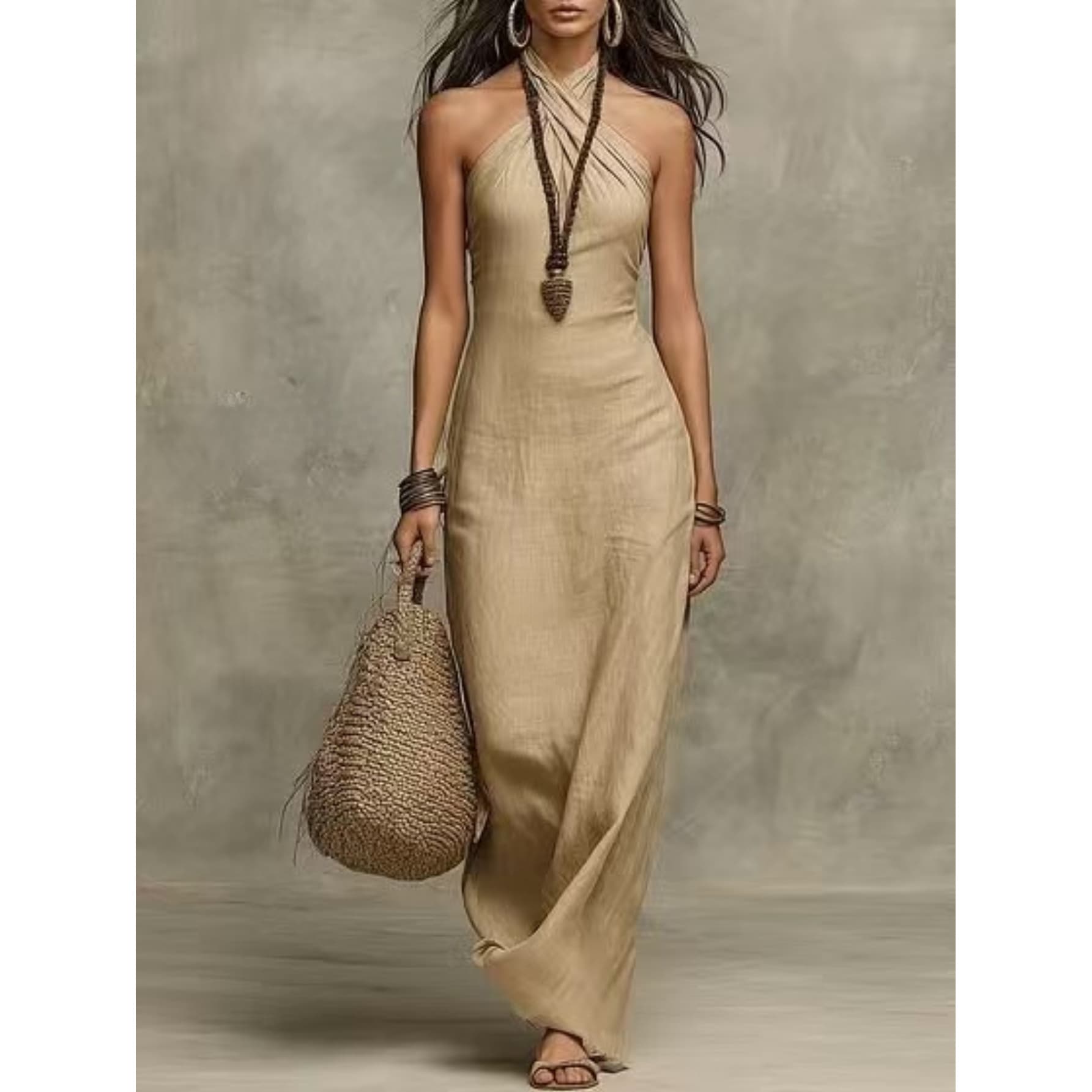 Slim-Fit, Stylish, Elegant Sleeveless Halter-Neck Dress