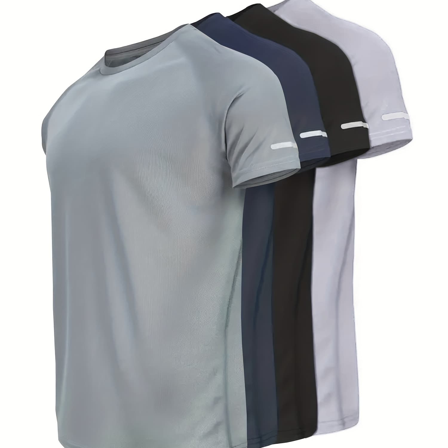 4pcs Men'S Athletic T-Shirts - Moisture-Wicking Quick-Dry Workout Tops with Reflective Stripes, Lightweight Breathable Gym Shirt for Running, Training