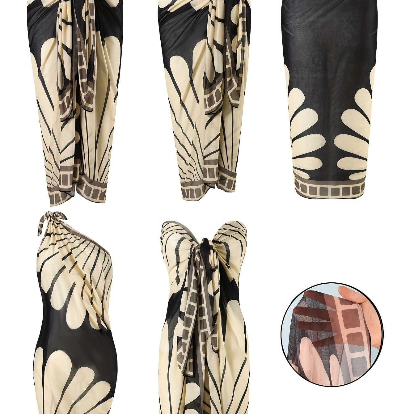 Multifunctional Summer Beach Vacation Sunscreen Gauze Large Scarf. It Has Various Ways of Wearing. Bohemian-style Elegant Wrap Scarf and Wrap Skirt for Ladies.