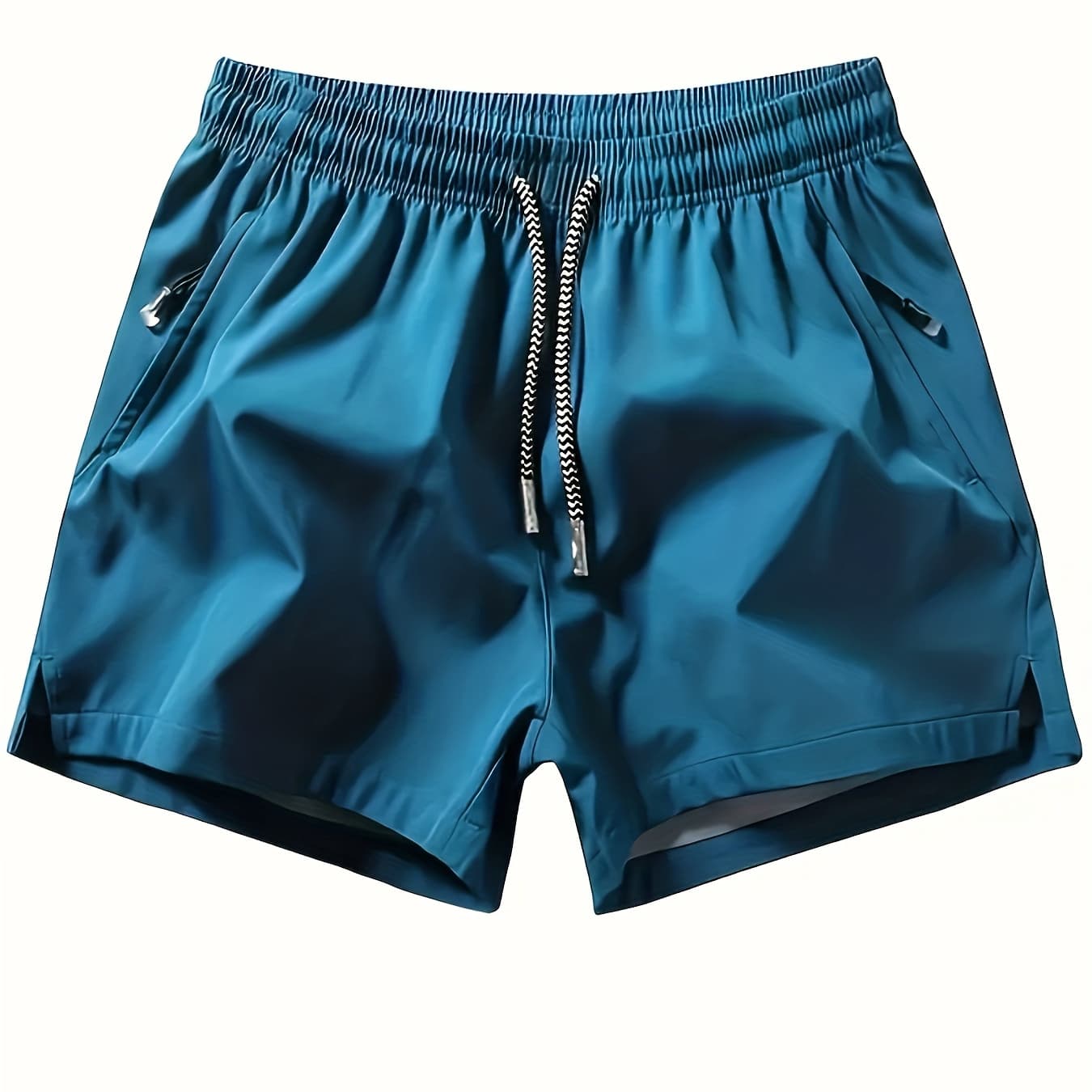 Men's Zipper Pockets Active Shorts, Casual Waist Drawstring Quick Drying Shorts, Running, Sports, Fitness Quarters