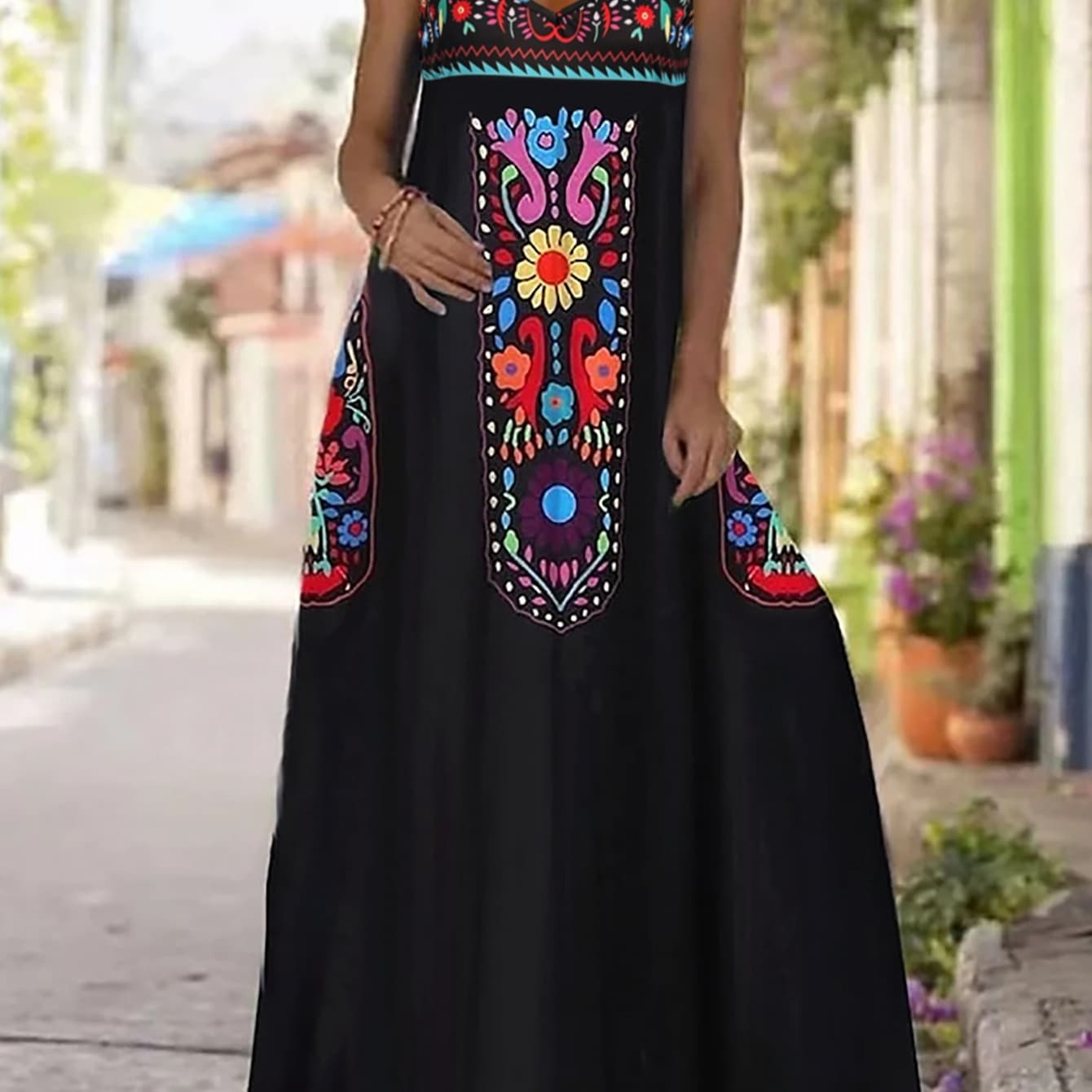 Women'S Casual Ethnic Style Printed Suspender Dress for Trendy Summer Vacations