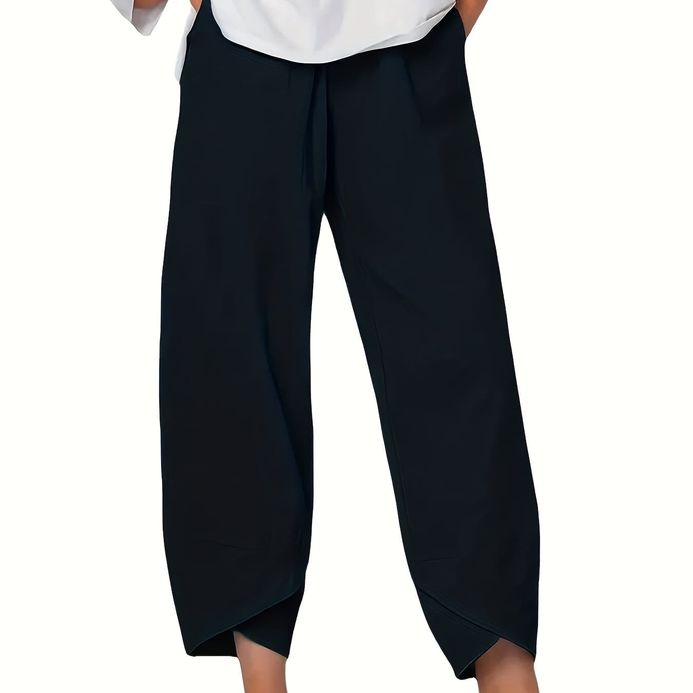 Spring/Summer Casual Elastic Waist Simple Slant Pocket Ankle Pants
