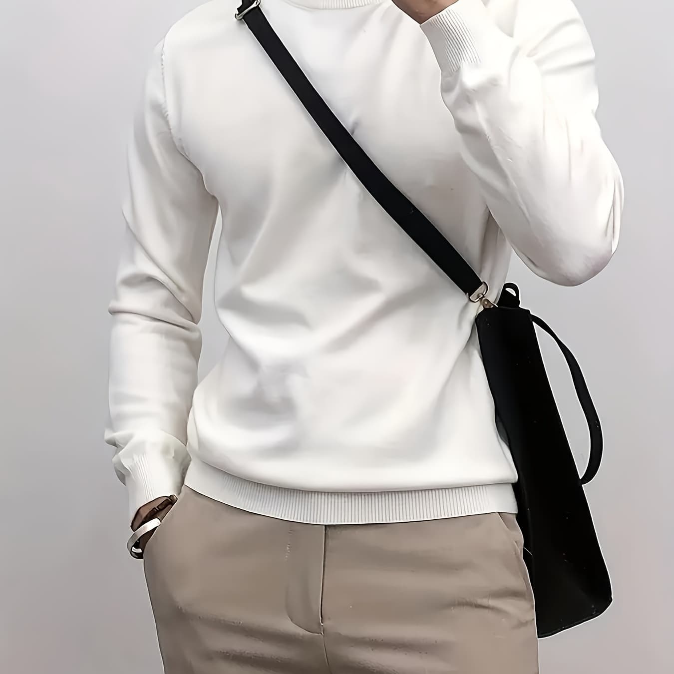 2024 New Men'S Solid Color Round Neck Knitted Pullover Sweater