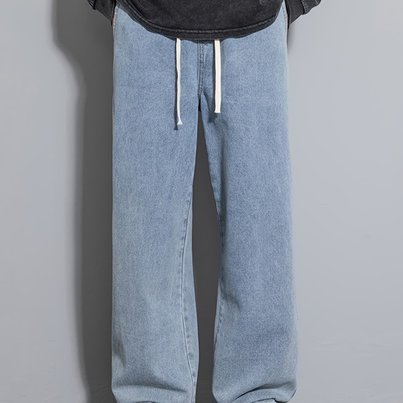 Men's Youth Loose Fit Straight-Leg Wide-Leg Heavy-Duty Washed Elastic Waist Drawstring CQ1110