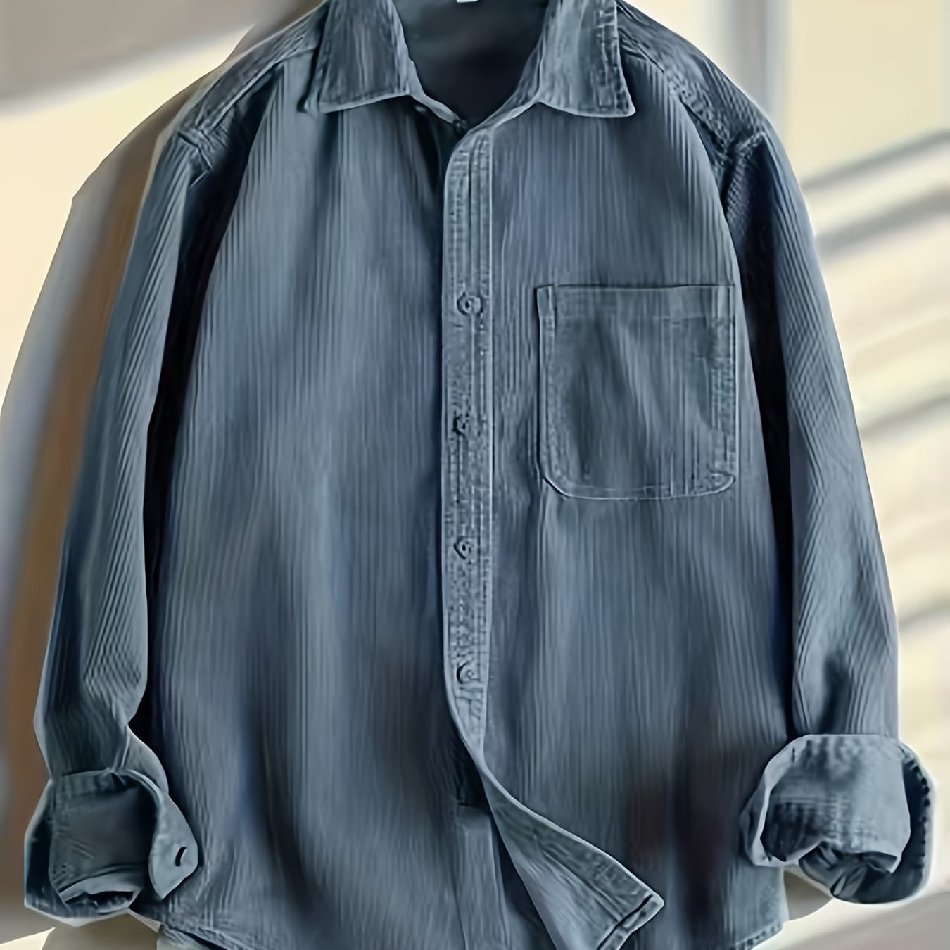 Men's Corduroy Shirt Long Sleeve Collar Solid Color Chest Pocket Button- Casual Button Placket Blouse - Machine Washable Spring/Autumn Outdoor Travel Shirt Regular Fit Corduroy Face (No Bulk Under) for Casual Attire