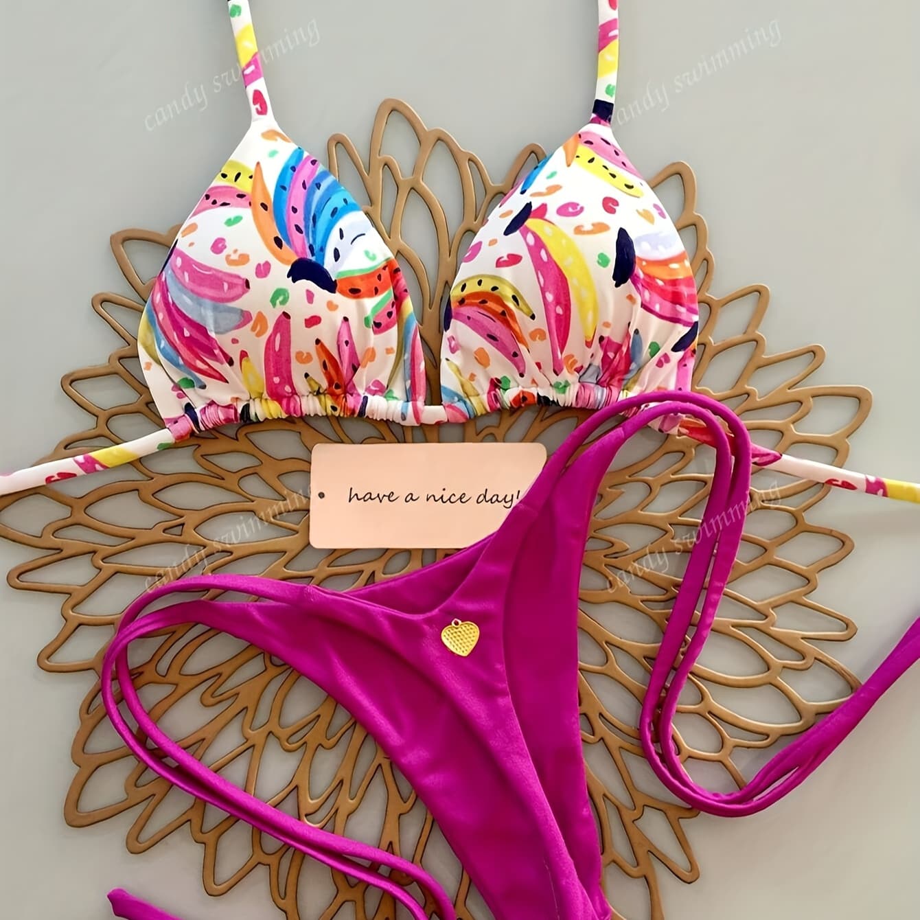 Women'S Sexy Two-Piece Bikini Set with Heart Metal Accent, Beach Vacation Swimsuit for Pool Parties and Swimming, Sexy Swimsuit for Women, Swimsuit For Women High Quality, Bikini For Women, Swimsuit For Women