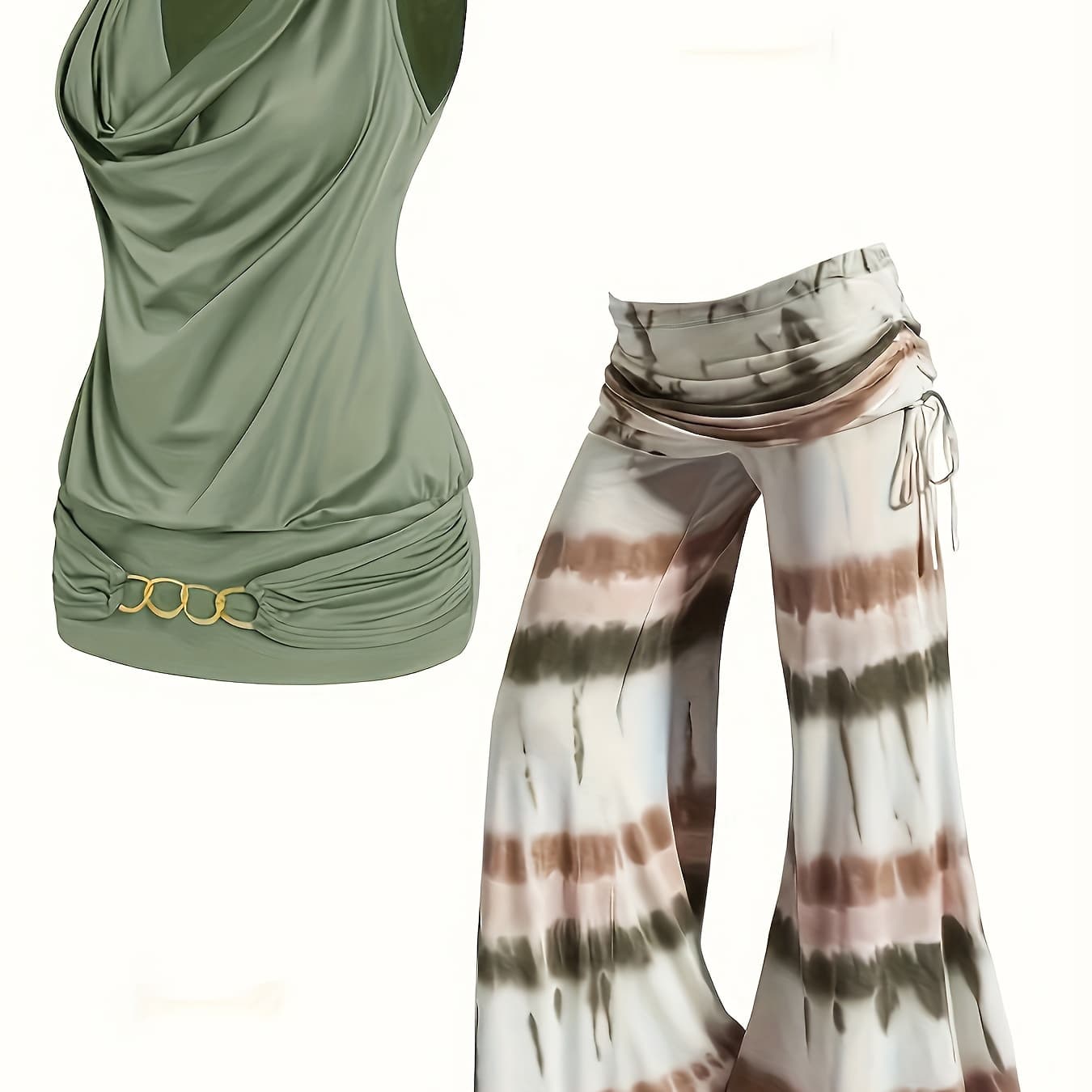 Fashionable Sleeveless Top And Wide-Leg Pants Two-Piece Set