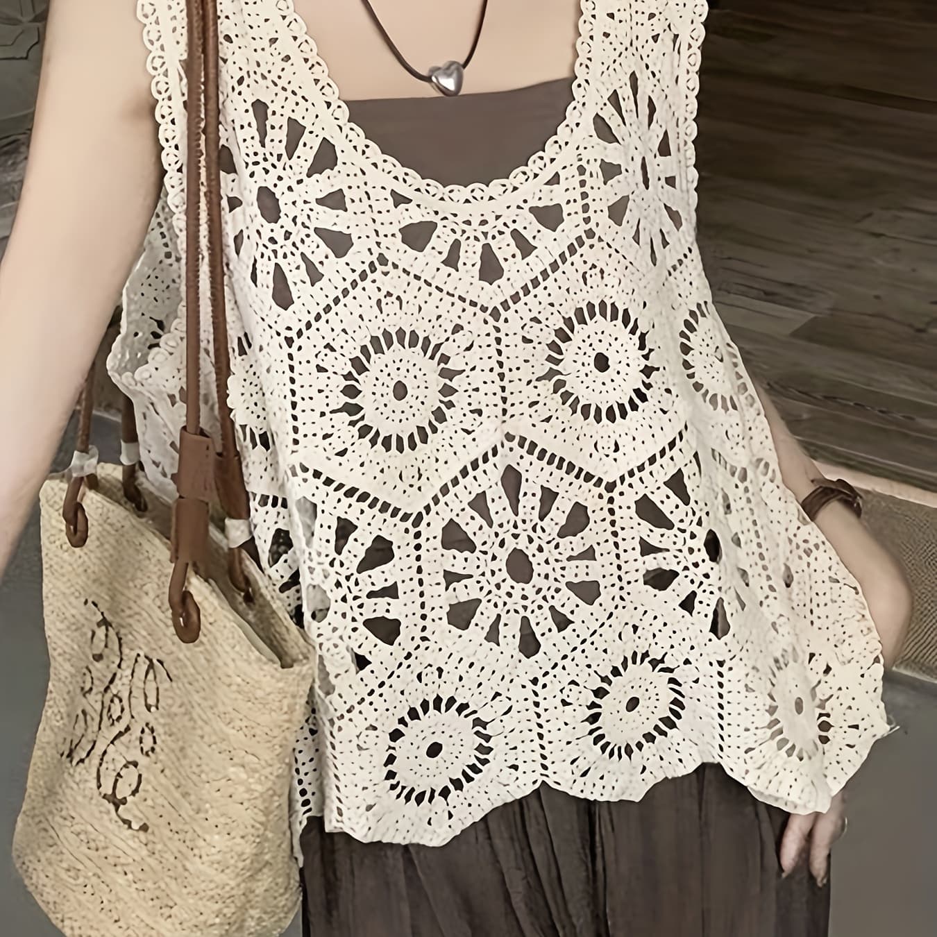 Women's Crochet Cover Up Knitted Sleeveless Sweater - Casual Beach Wear