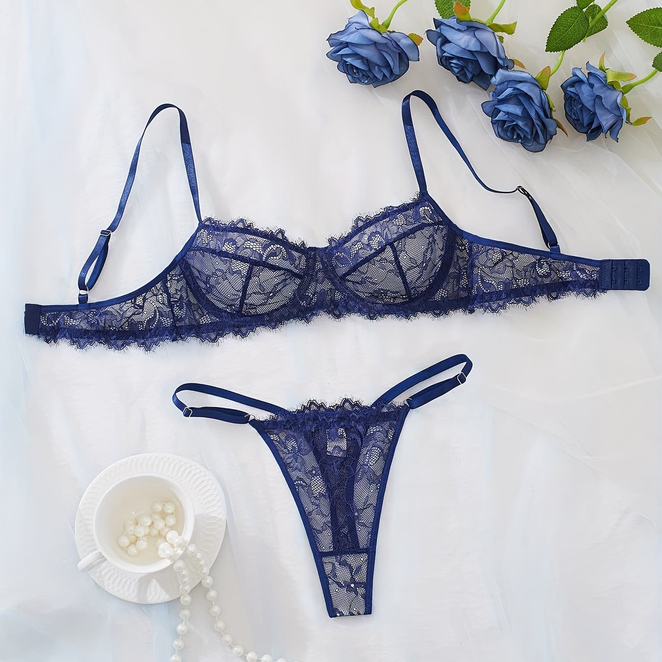 Solid Color Sexy Lace Lingerie Set with Thin Straps, Stylish And Alluring