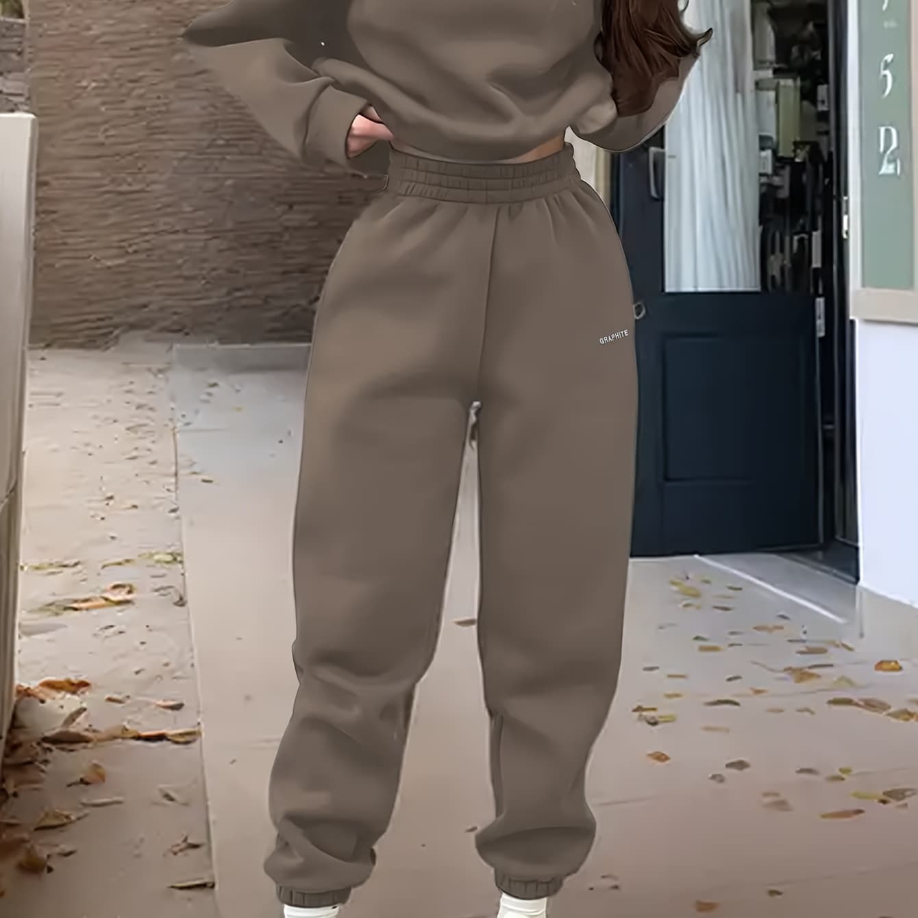 Spring And Autumn Women'S Fashion Casual Sports Loose Sweatshirt And Pants Set Fiber Embroidered Letters Design Indoor And Outdoor Wear Women'S Sweatshirt