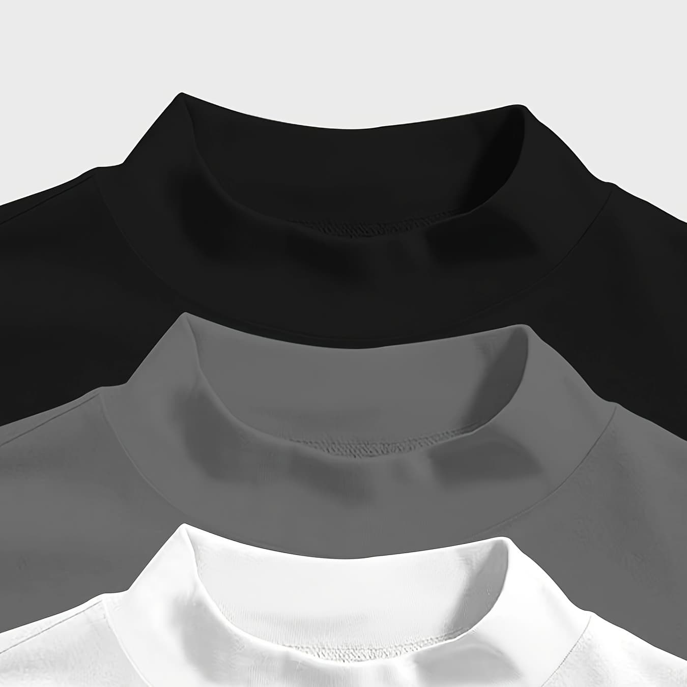 Men'S Trendy Solid Comfortable, Soft Short Sleeve Mock Neck 3pcs Set