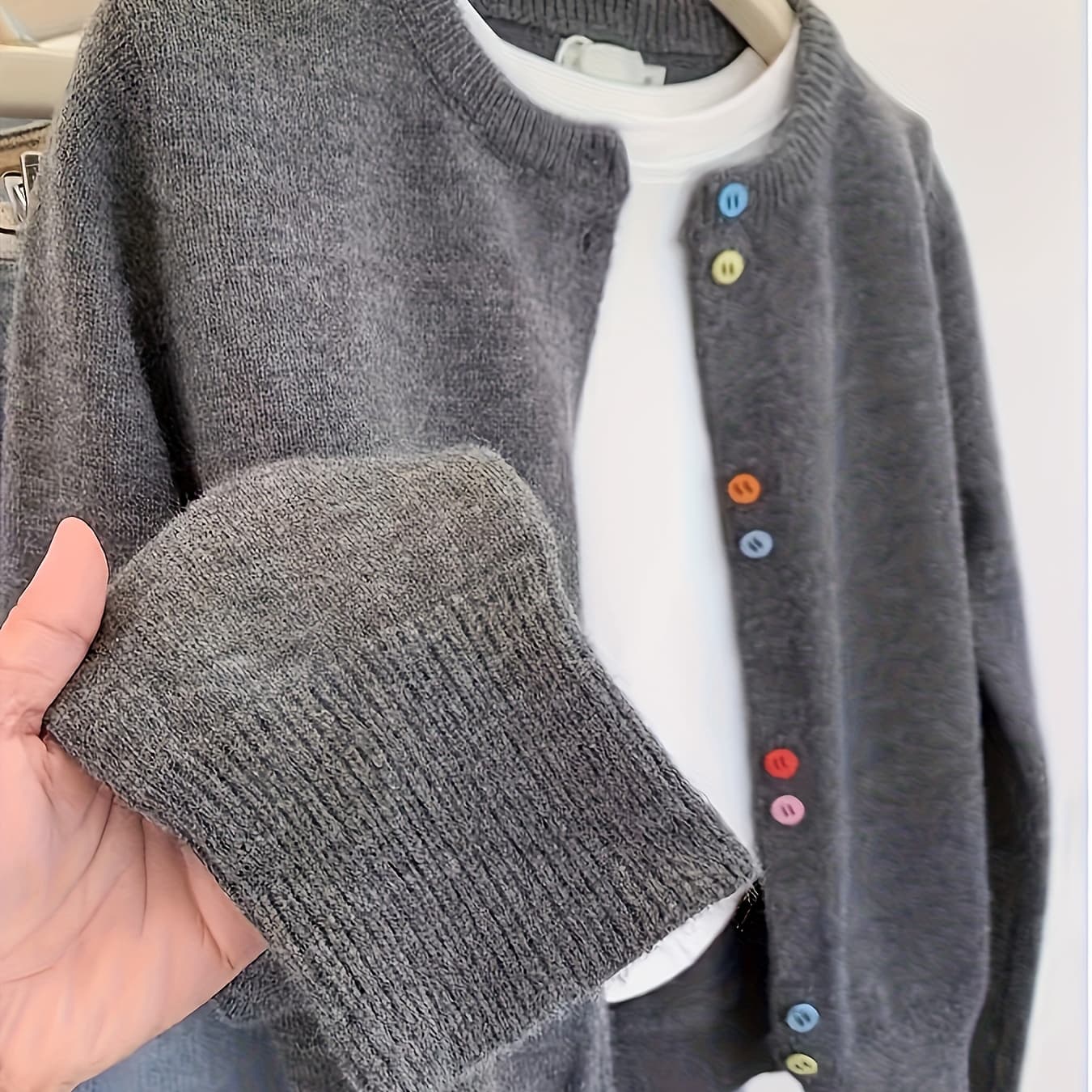 Colorful Buttons Front Open Cardigan Pure Color Versatile Sweater for Autumn And Winter Beautiful Sweater