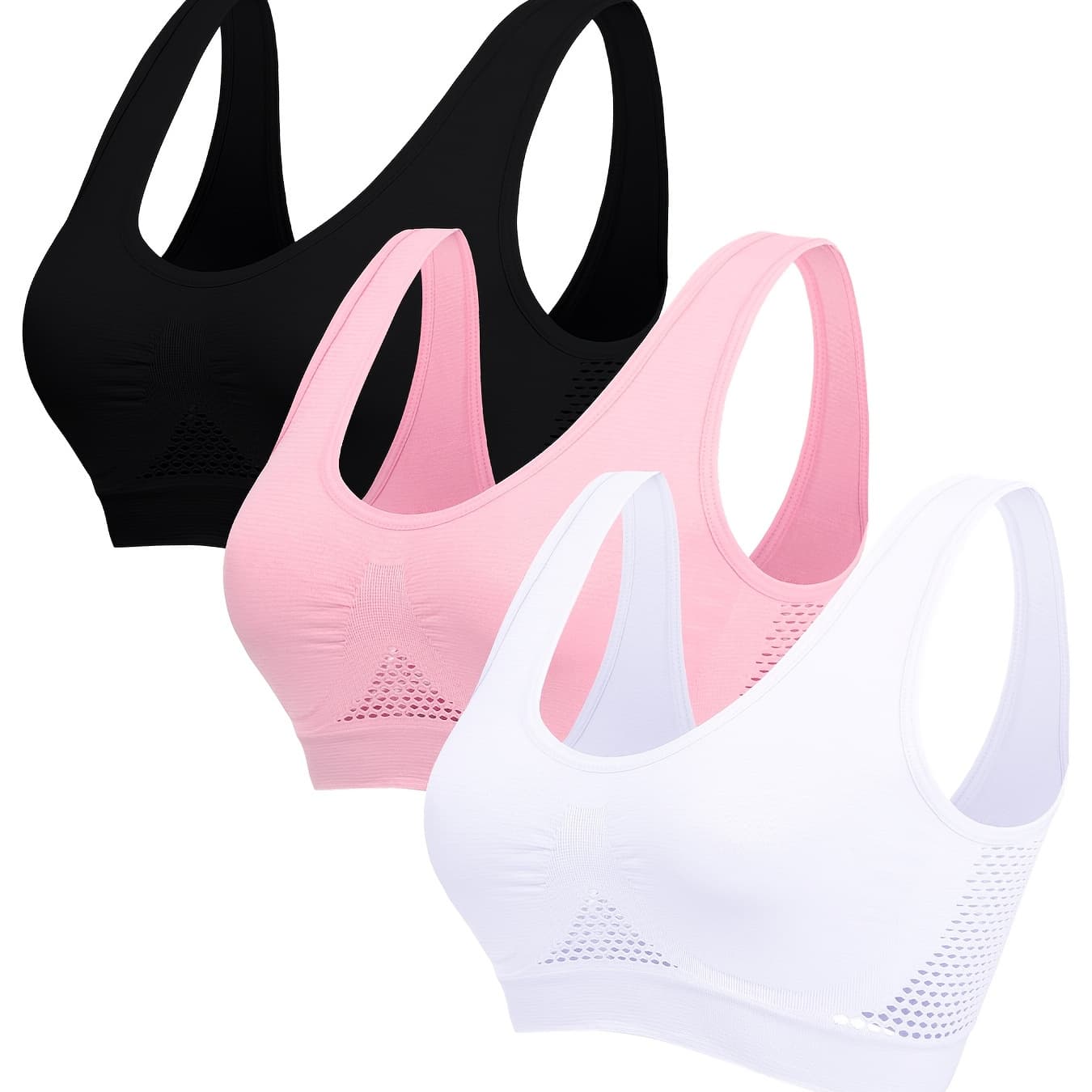 3-Piece Set Hollow-Out Design Women's Sports Bra for Fitness, Running, Yoga, and Back Support, Wire-Free Breathable Sports Bra