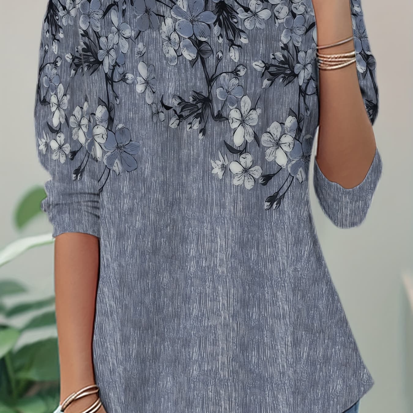 Women's Casual Floral Print Round-Neck Long Sleeve Top - Breathable Polyester All-Over Floral Print Blouse, Machine Washable & Dry Cleanable, Spring Summer Fall Daily Wear & Outdoor Layering Essential, Floral Blouse