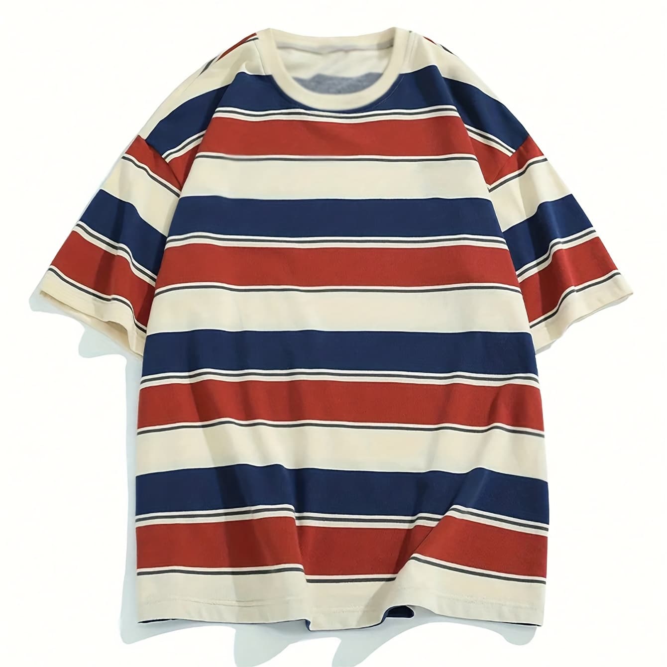 Men's Spring Summer Autumn Striped Casual Drop Shoulder Crew Neck T-Shirt, Suitable for Outings, Holidays and Daily Wear, 100% Polyester, Machine Washable but Not Dry Clean. JT6365