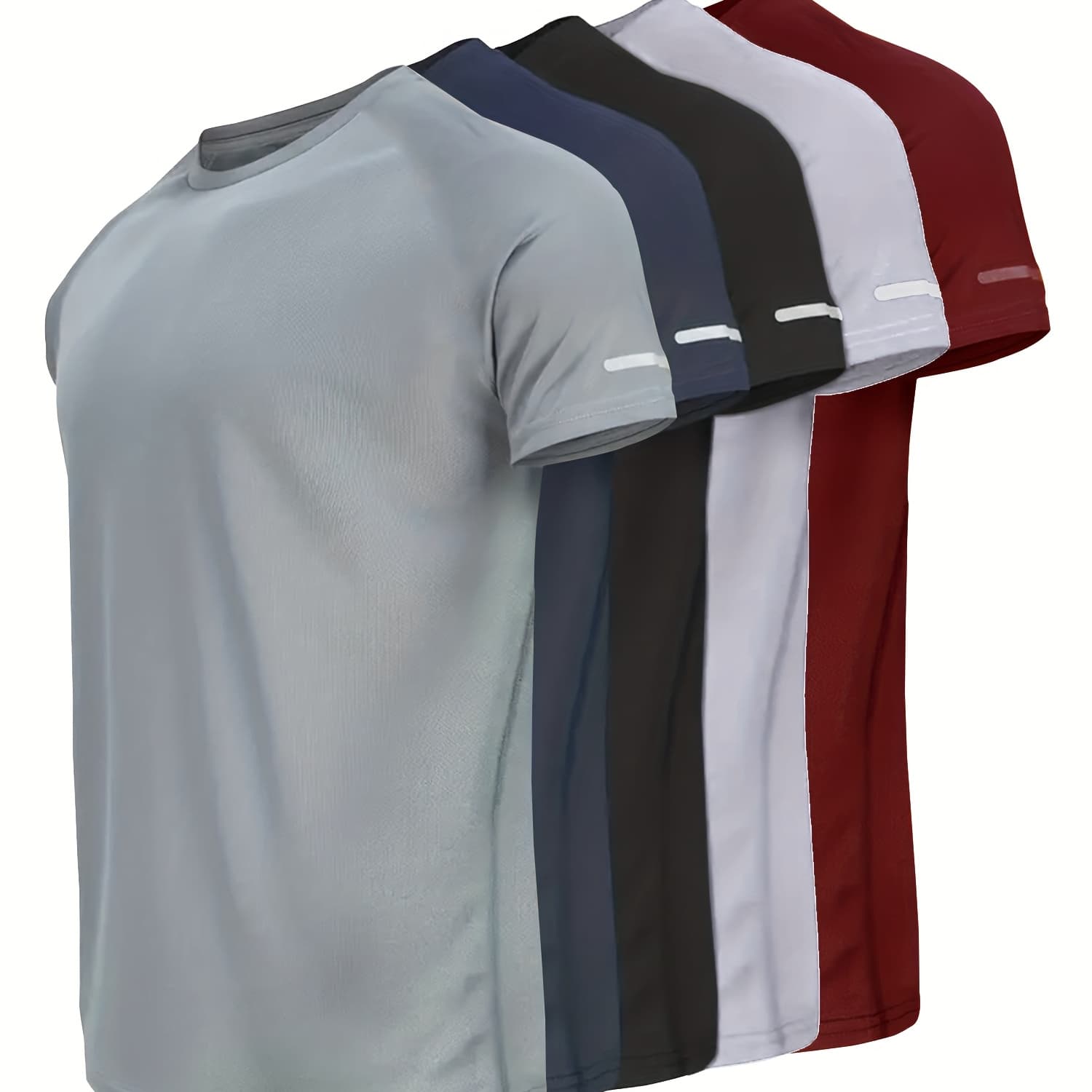 5pcs Printed Men's Quick-Dry Sports T-Shirts with Reflective Strips, Breathable and Quick-Dry Short Sleeve Crew Neck T-Shirts, Moisture-Wicking Tops for Gym, Fitness, and Running