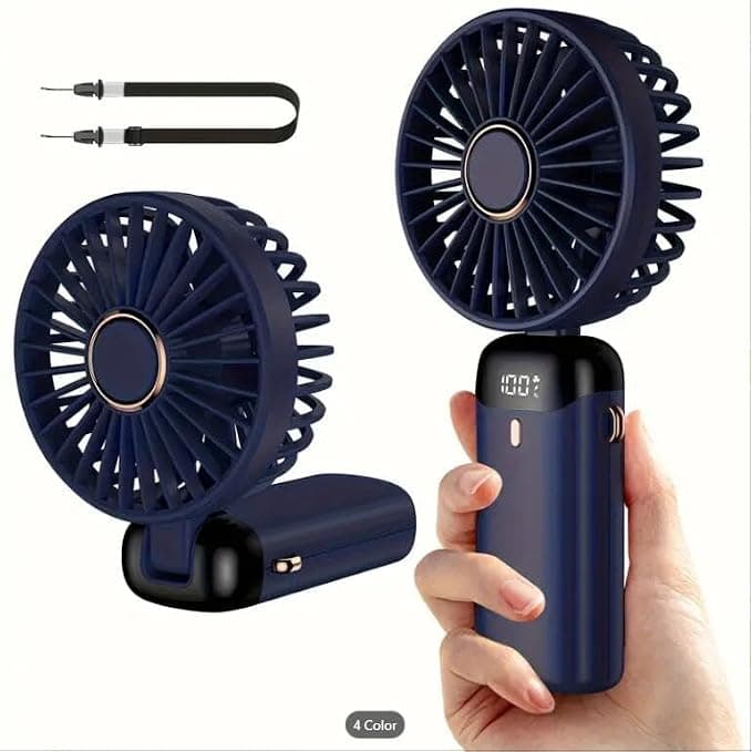 N15 Portable Hand Held Fan,USB Rechargeable with 5 Speeds Battery Operated，Foldable Desktop with LED Display