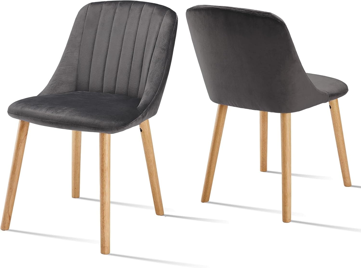 Dining Chairs Velvet Chairs for Living Room with Wood Legs Kitchen Chair Upholstered, Dark Grey