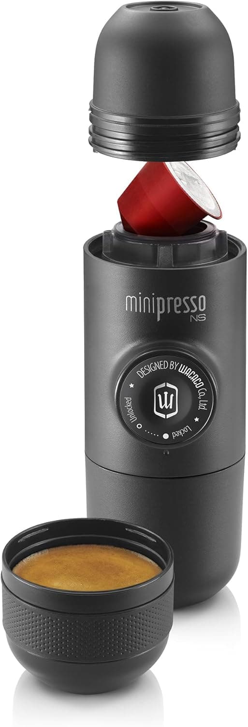 WACACO Minipresso NS, Portable Espresso Machine, Compatible with *Nespresso®* CAPSULES and compatibles, Small Travel Coffee Maker, Manually