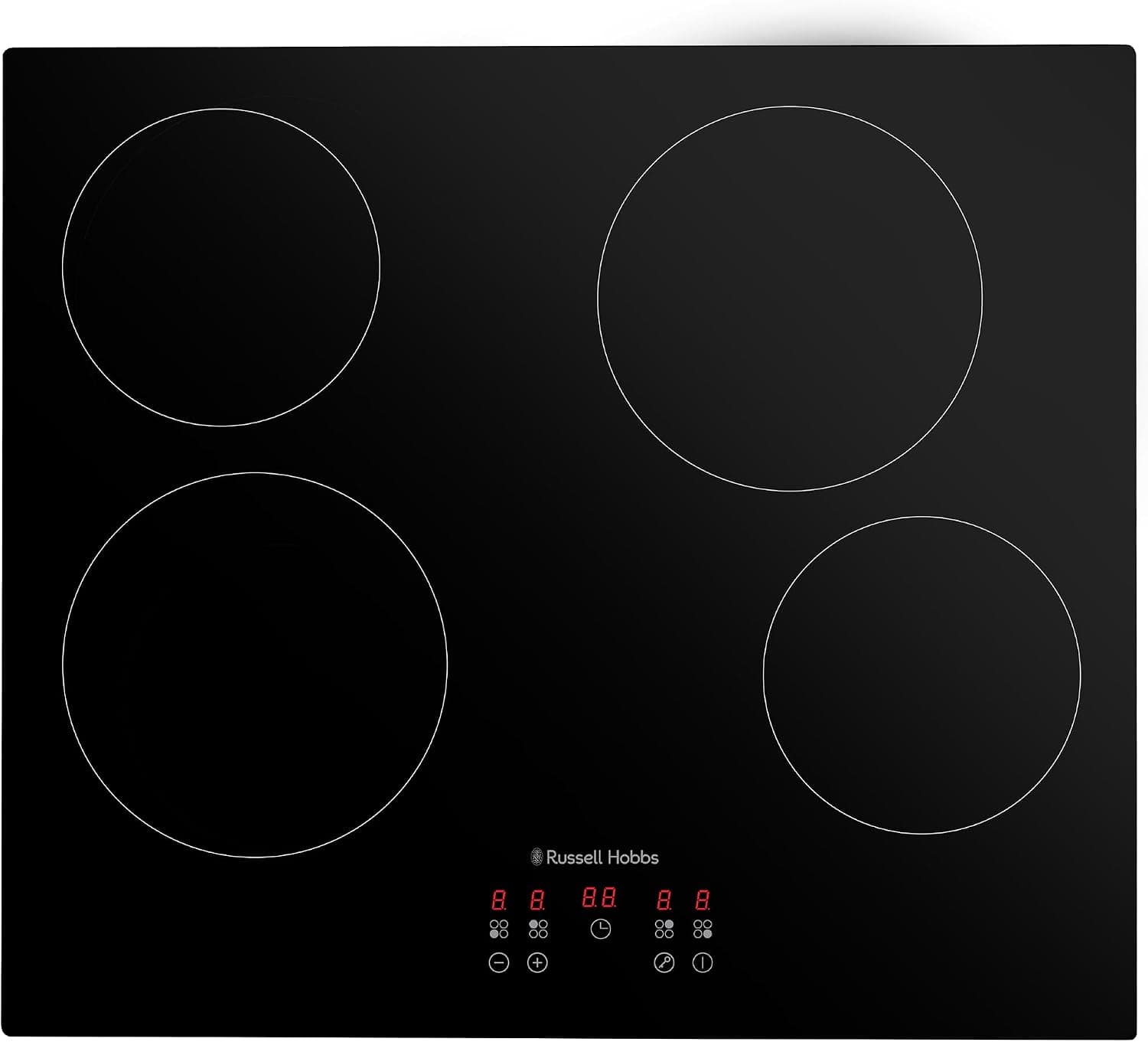 Russell Hobbs Electric Ceramic Hob 59cm Wide with 4 Cooking Zones, Electric 9 Power Levels, Touch Control & Easy Clean, Safety Cut Off