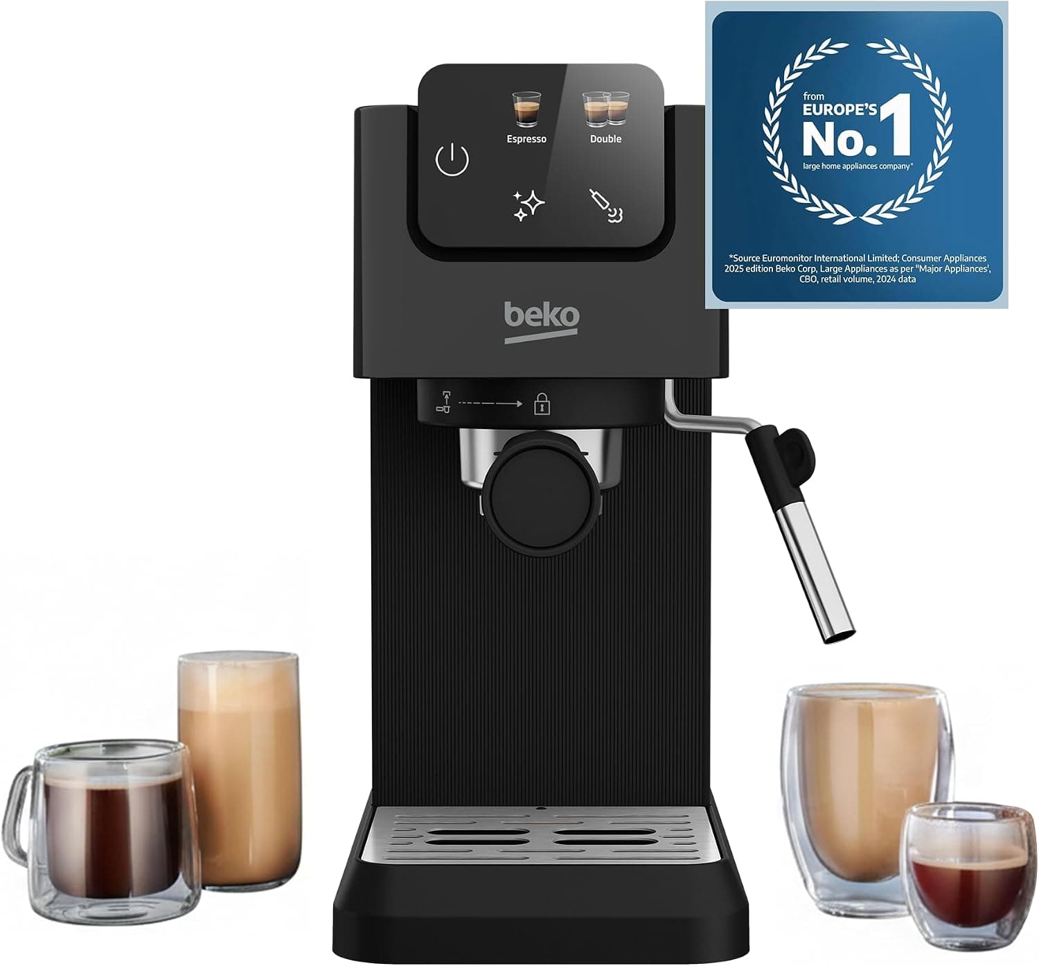 Beko CaffeExpertoTM CEP5302B Manual Espresso machine | Colour Touch Display | Integrated Milk Frother | Dual Nozzle | 15 Bar pressure