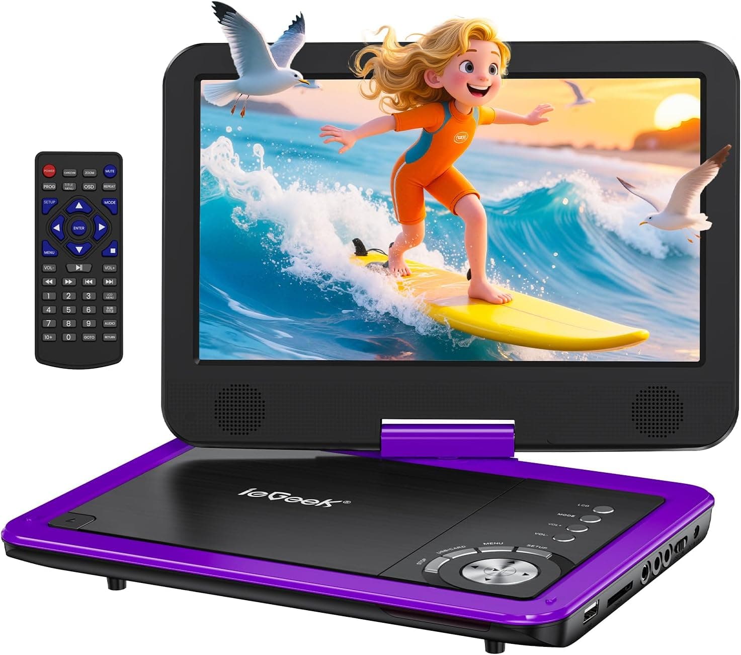 ieGeek 12.5" Portable DVD Player with 10.5" HD Swivel Screen, 5 Hrs Battery, Car Travel DVD Players for Kids & Elderly, Region Free