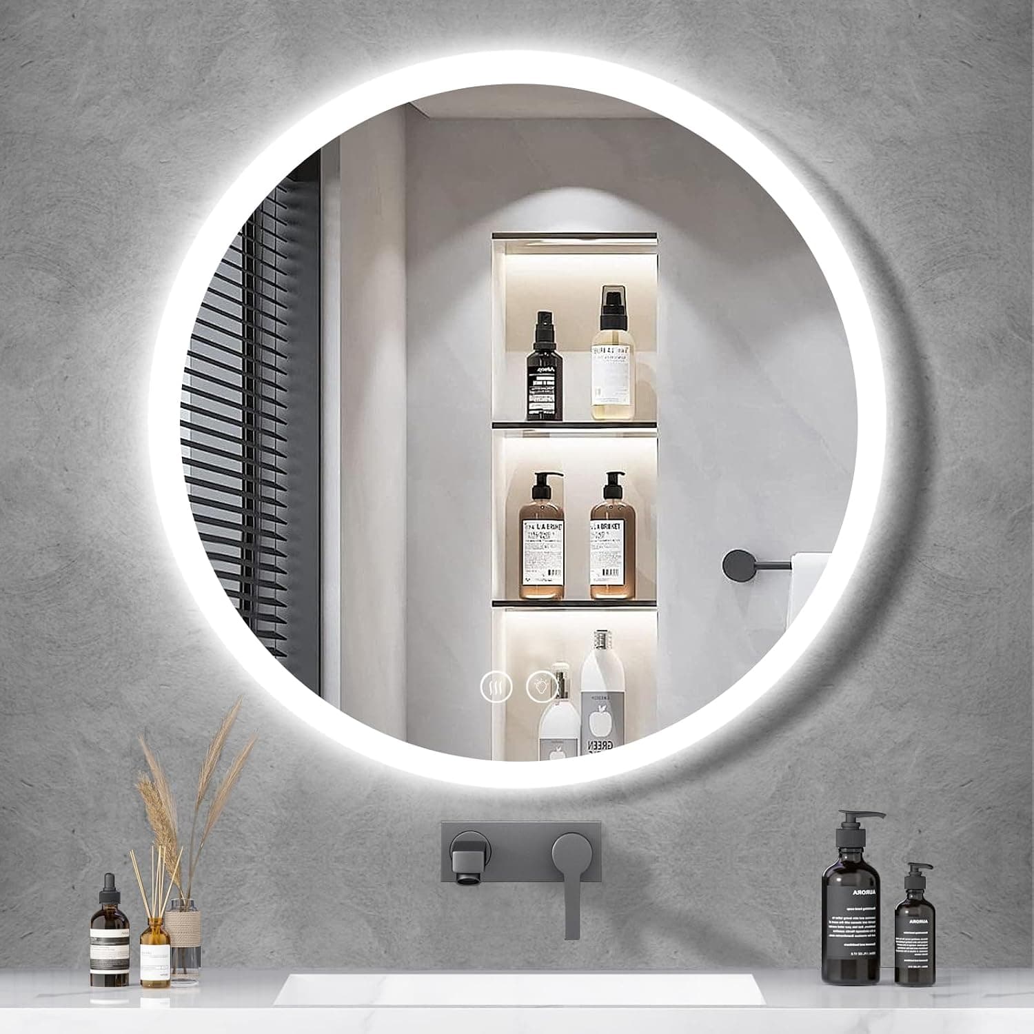700mm Round Mirror With Light, Illuminated Bathroom Mirrors For Wall, Led Light Mirror With Anti-Fog, 3 Color Temperature, Dimmable
