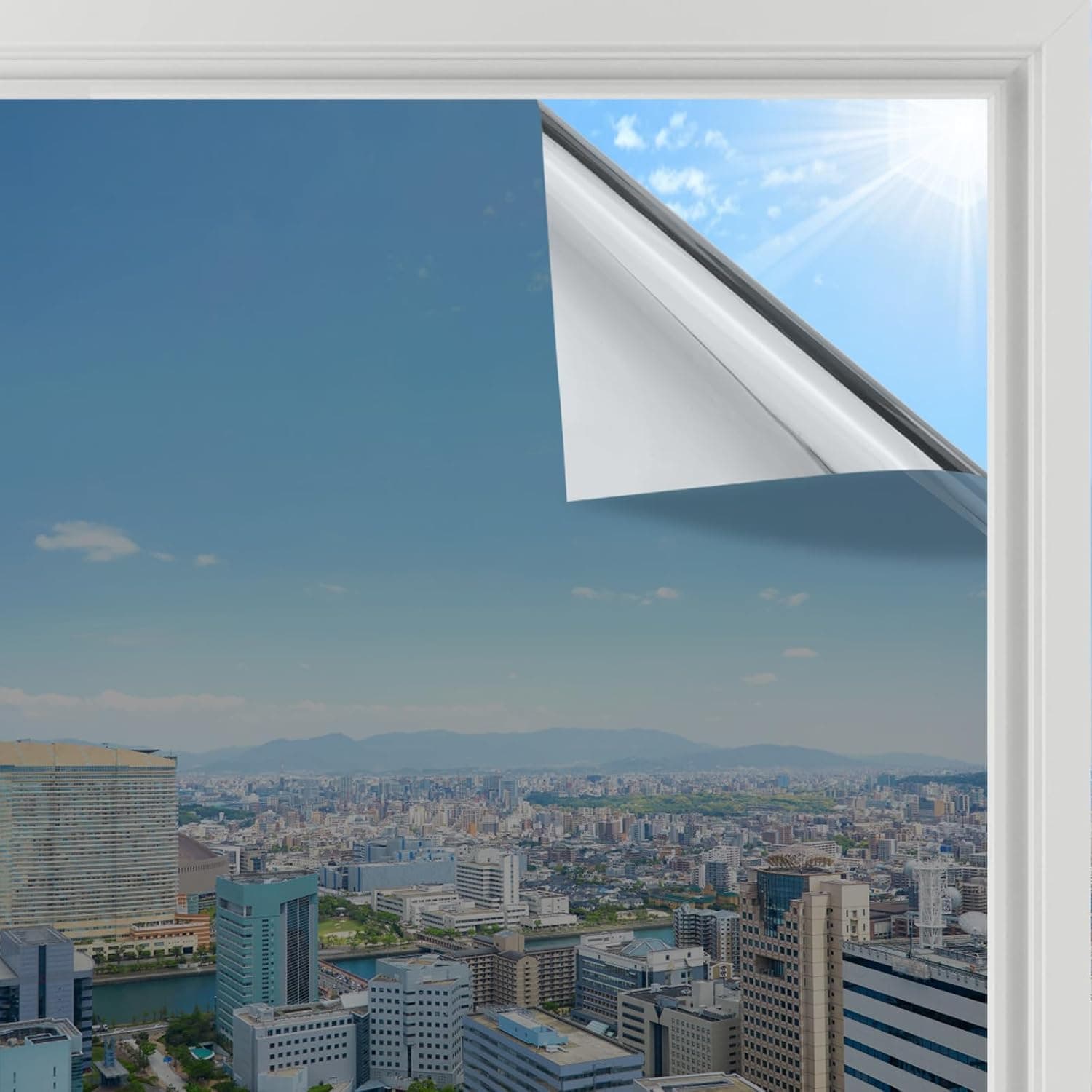 rabbitgoo Heat Reflective Window Film Privacy Film for Glass Windows, One Way Mirror Tint Sticker Sun Blocker, UV Glass Sticker Mirror Heat