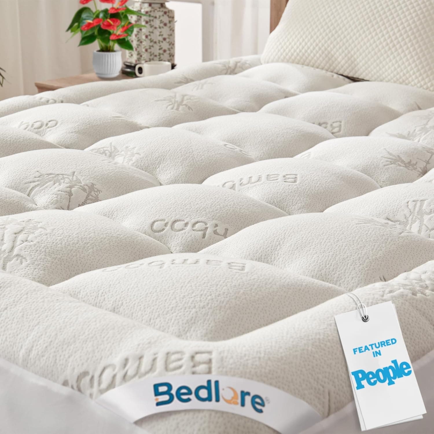 BEDLORE Mattress Topper Double Bed Viscose Derived from Bamboo, Soft Quilted Pad for Back Pain Relief, Thick Mattress Topper with Deep