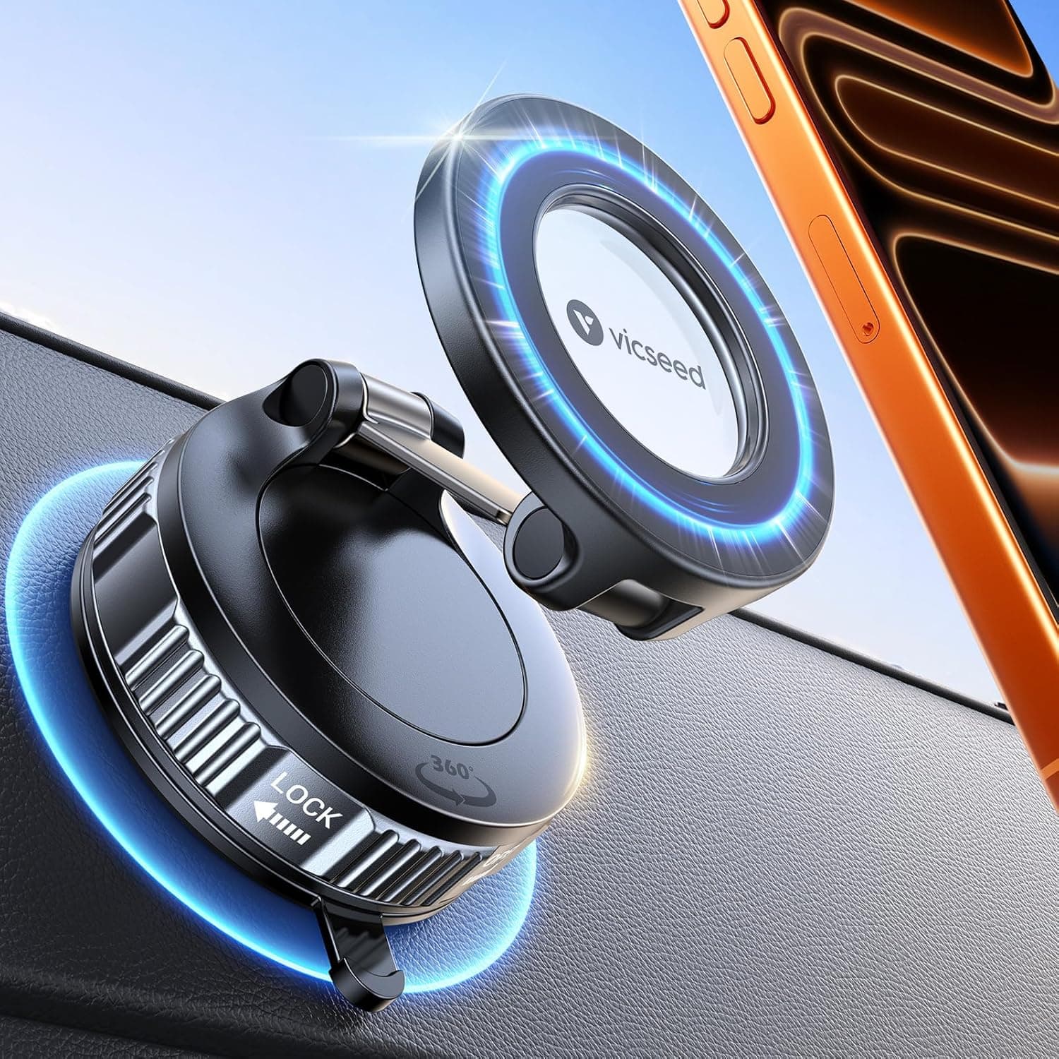 VICSEED for Magsafe Car Mount Vacuum Magnetic Phone Holder for Cars [55+KG Ultra-Strong Suction] Car Phone holder Accessories [360° Rotate