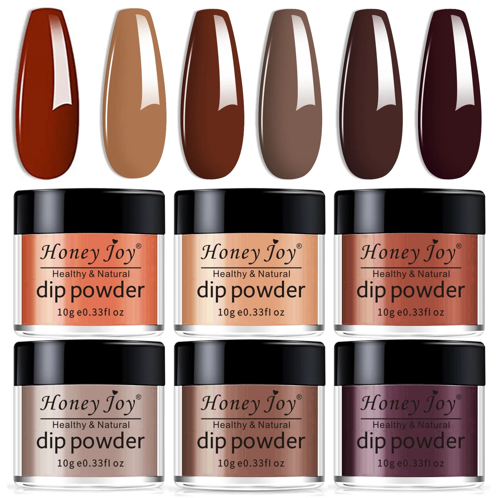 Fine 6 box/set Brown Tan Khaki Flaxen Chestnut Coffee Color Series Dip Powder Nail Kit Dipping Powder Set as Nail Gel Effect